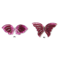 RUBELLITE TOURMALINE Gemstone Carving : Natural Untreated Unheated Watermelon Pink Tourmaline Hand Carved BUTTERFLY Pair