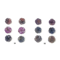 Sapphire Gemstone Carving : Natural Untreated Unheated Bi-Color Multi Sapphire Hand Carved Drilled Flowers 6pcs Set