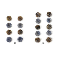नीलम रत्न नक्काशी: प्राकृतिक अनुपचारित बिना गर्म किए गए द्वि-रंग बहु नीलम हाथ से नक्काशीदार ड्रिल किए गए फूल 8 पीस और 10 पीस सेट