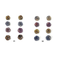 Sapphire Gemstone Carving : Natural Untreated Unheated Bi-Color Multi Sapphire Hand Carved Drilled Flowers 8pcs Set