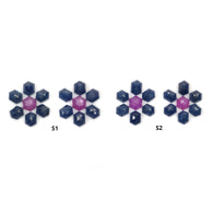 नीलम रत्न स्टेप कट: प्राकृतिक अनुपचारित नीला और रास्पबेरी गुलाबी नीलम षट्भुज आकार 14 पीस सेट