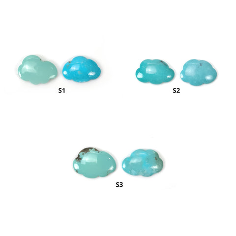 Blue TURQUOISE Gemstone Carving : Natural Untreated Unheated Arizona Turquoise Hand Carved Cloud Sets