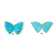 Blue TURQUOISE Gemstone Carving : Natural Untreated Unheated Arizona Turquoise Hand Carved Butterfly Pair
