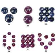 Ruby & Sapphire Gemstone Rose Cut : Natural Untreated Unheated Blue Sapphire Round Shape Sets