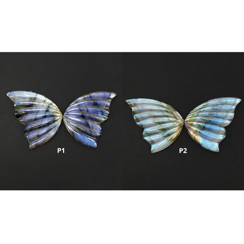 LABRADORITE Gemstone Carving : Natural Untreated Unheated Labradorite Hand Carved Butterfly Pair