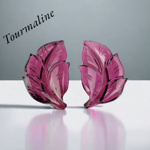 Rubellite Tourmaline Gemstone Carving : 15.70cts Natural Untreated Pink Tourmaline Hand Carved Leaves 18*12mm Pair