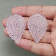 Chalcedony Gemstone Carving: 79.35ct Natural Untreated Pink Chalcedony One Side Hand Carved Indian Leaf 46*30.5mm- 46.5*31mm 2pc