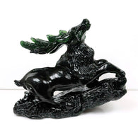 Exclusive Collectible Natural Dark Green Serpentine VINTAGE DEER, Figurine of Wondrous Power, Hand Carved Animal Sculpture, 5
