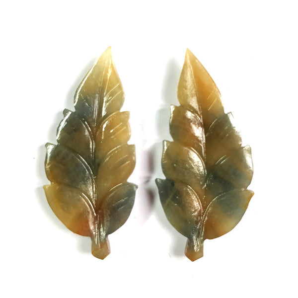 MULTI SAPPHIRE Gemstone LEAF Carving : 19cts Natural Untreated Unheated Sapphire Gemstone Hand Carved Indian Leaf 32*15mm Pair For Jewelry