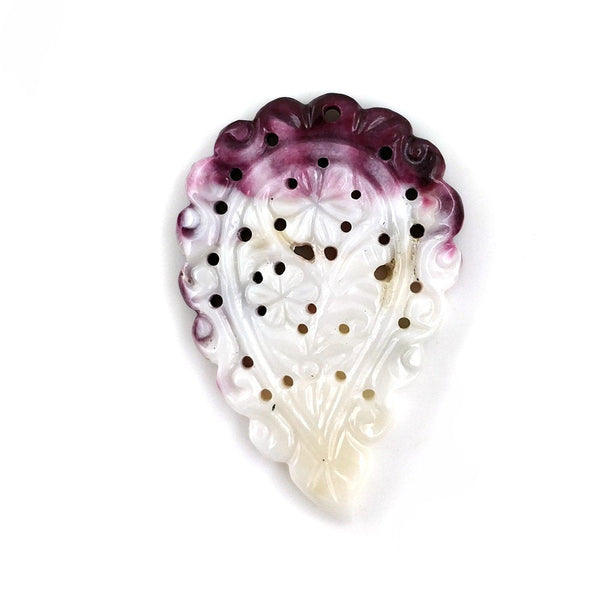 Exclusive Purple White MOTHER Of PEARL Gemstone LEAF : 34.50cts Natural Untreated Mop Gemstone Hand Carved Indian Leaf 45*30mm For Pendant