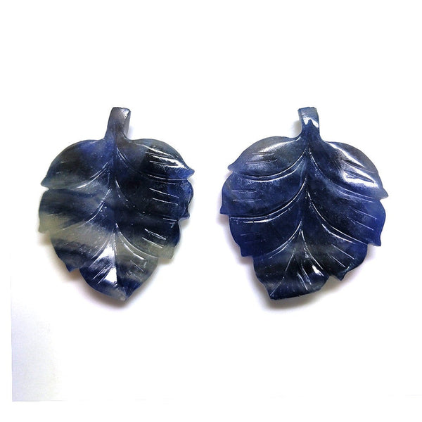 BLUE SAPPHIRE Gemstone LEAF : 53cts Natural Untreated Unheated Exquisite Sapphire Gemstone Hand Carved Indian Leaf 30*24mm Pair For Jewelry