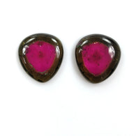 Watermelon TOURMALINE Gemstone CABOCHON : 28cts Natural Untreated Tourmaline Gemstone Trillion Shape Cabochon 19*17mm Pair For Earrings