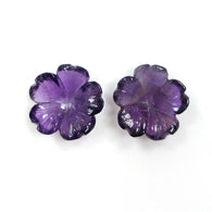 PURPLE AMETHYST Gemstone Carving : 23.50cts Natural Untreated Unheated Amethyst Gemstone Hand Carved FLOWER 19mm*6(h) Pair For Jewelry