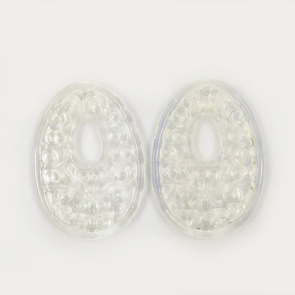 WHITE ONYX Gemstone Carving  : 63.00cts Natural Color Enhanced ONYX Gemstone Hand Carved Egg Shape 44*31mm Pair For Jewelry