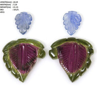 Watermelon TOURMALINE Gemstone CARVING : 21.15cts Natural Untreated Tourmaline, Blue Sapphire Gemstone Fancy Hand Carved 7*10mm-19m Earring