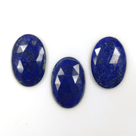 LAPIS LAZULI Gemstone CUT : 30.53cts Natural Untreated Unheated Blue Lapis Gemstone Oval Shape Rose Cut 22.5*15mm 3pcs Set For Jewelry