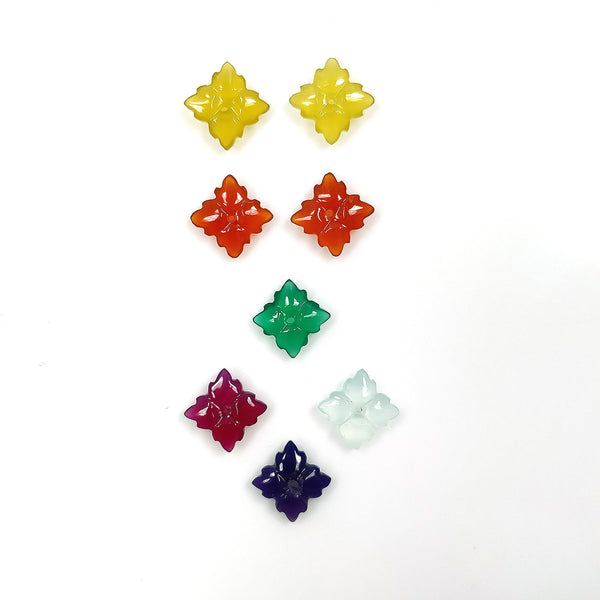 ONYX Gemstone FLOWER Carving : 10.48cts Natural Multi Color Enhanced ONYX Gemstone Hand Carved Flower Square Shape 8mm 8pcs Lot For Jewelry