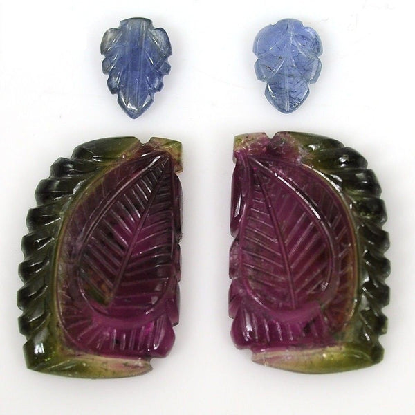 Watermelon TOURMALINE Gemstone CARVING : 29.00ct Natural Untreated Tourmaline, Blue Sapphire Gemstone Fancy Hand Carved 7*9mm-15*23m Earring