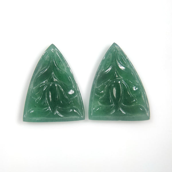 GREEN QUARTZITE Gemstone Carving : 14.50ct Natural Untreated Unheated Quartzite Gemstone Trillion Shape Hand Carved 21*16mm Pair For Jewelry