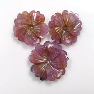 PINK SAPPHIRE Gemstone Carving: 37.50cts Natural Untreated Sapphire Gemstone Hand Carved FLOWER Round Shape 18mm - 20mm 3pcs Set For Jewelry