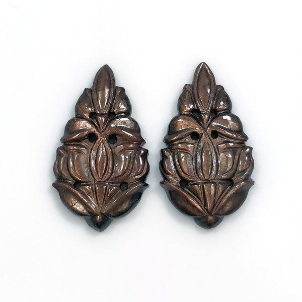 GOLDEN BROWN Chocolate SAPPHIRE Gemstone Carving : 22.50cts Natural Untreated Sapphire Hand Carved Uneven Shape 24.5*14mm Pair For Earring