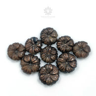 GOLDEN BROWN Chocolate SAPPHIRE Gemstone Carving : 61.50cts Natural Sapphire Hand Carved Flower Round Shape 12mm - 14mm 9pcs Set For Jewelry