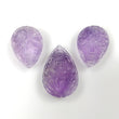 Purple AMETHYST Gemstone Carving : 51.55cts Natural Untreated Amethyst Hand Carved Pear Shape Briolette 19*14mm - 24*17mm 3pcs (With Video)