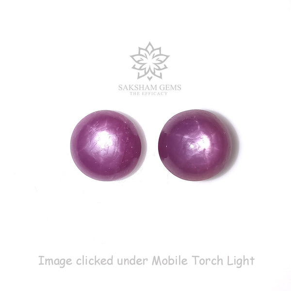 STAR RUBY Gemstone Cabochon : 12.50cts Natural Untreated Pinkish Red Star Ruby Gemstone Round Shape Cabochon 9mm Pair For Jewelry