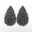 SILVER Grey SAPPHIRE Gemstone Carving : 45.50cts Natural Untreated Sapphire Gemstone Hand Carved Pear Shape 33*20mm Pair For Earring