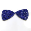 LAPIS LAZULI Gemstone Carving : 77.00cts Natural Untreated Unheated Blue Lapis Gemstone Hand Carved Trillion Shape 37mm Pair For Jewelry
