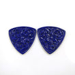 LAPIS LAZULI Gemstone Carving : 77.00cts Natural Untreated Unheated Blue Lapis Gemstone Hand Carved Trillion Shape 37mm Pair For Jewelry