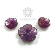 PURPLE SAPPHIRE Gemstone Carving : 23.00cts Natural Untreated Sapphire Gemstone Hand Carved Flower Round 12mm - 17mm 3pcs Set For Jewelry