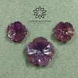 PURPLE SAPPHIRE Gemstone Carving : 23.00cts Natural Untreated Sapphire Gemstone Hand Carved Flower Round 12mm - 17mm 3pcs Set For Jewelry
