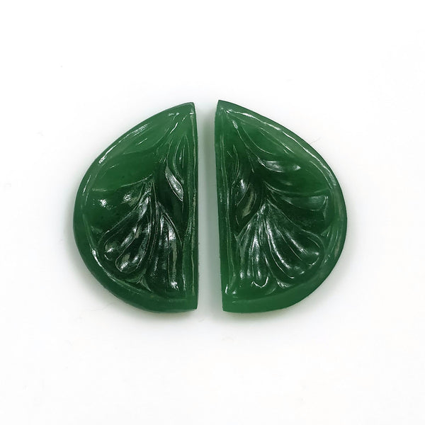 GREEN QUARTZITE Gemstone Carving : 13.00cts Natural Untreated Unheated Quartzite Gemstone Hand Carved Uneven Shape  21*12mm Pair For Jewelry
