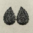 BLACK ONYX Gemstone LEAF Carving : 61.00cts Natural Onyx Gemstone Hand Carved Medium Size Indian Leaves 43*29mm Pair For Earring