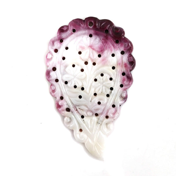 Exclusive Purple White MOTHER Of PEARL Gemstone LEAF : 46.50cts Natural Untreated Mop Gemstone Hand Carved Indian Leaf 54*34mm For Pendant