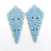 BLUE OPAL Gemstone Carving : 23.50cts Natural Color Enhanced Opal Gemstone Hand Carved Uneven Shape 43.5*20.5mm Pair For Earring