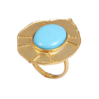 Brass Gold Plated Big Oval Natural Turquoise Gemstone Ring Boho Handmade Modern Ring Traditional Ring Brass Fashion Charm Ring Gift For Her