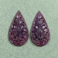 PURPLE SAPPHIRE Gemstone CARVING : 27.00cts Natural Untreated Unheated Sapphire Gemstone Hand Carved Pear Shape 30*16.5mm Pair For Earring