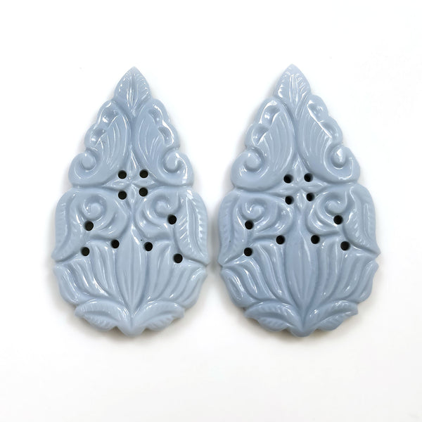 BLUE OPAL Gemstone Carving : 49.00cts Natural Color Enhanced Opal Gemstone Hand Carved Pear Shape 44*25.5mm Pair For Earring