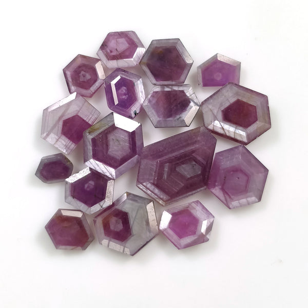 Raspberry SAPPHIRE Gemstone Normal Cut : 39.45ct Natural Unheated Sheen Pink Sapphire Hexagon Shape 6.5*5.5mm - 15*10.5mm 16pcs (With Video)