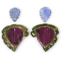 Watermelon TOURMALINE Gemstone CARVING : 21.15cts Natural Untreated Tourmaline, Blue Sapphire Gemstone Fancy Hand Carved 7*10mm-19m Earring