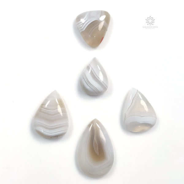BOTSWANA AGATE Gemstone Cabochon : 71.00cts Natural Untreated Agate Gemstone Pear Shape Cabochon 18*13.5mm - 27*17mm 5pcs Lot For Jewelry