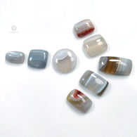 BOTSWANA AGATE Gemstone Cabochon : 95.50cts Natural Untreated Agate Gemstone Cushion & Round Cabochon 24*12.5mm - 19mm 8pcs Lot For Jewelry
