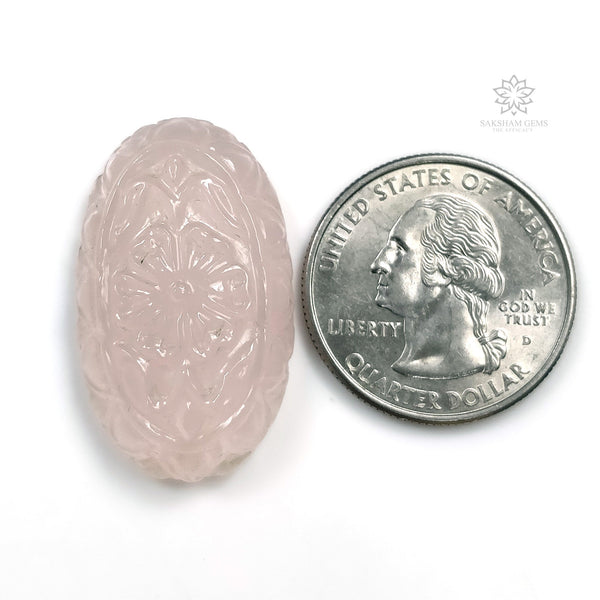PINK ROSE QUARTZ Gemstone Carving : 36.95cts Natural Untreated Quartz Gemstone Oval Shape Both Side Hand Carved 32.5*20mm 1pc For Jewelry