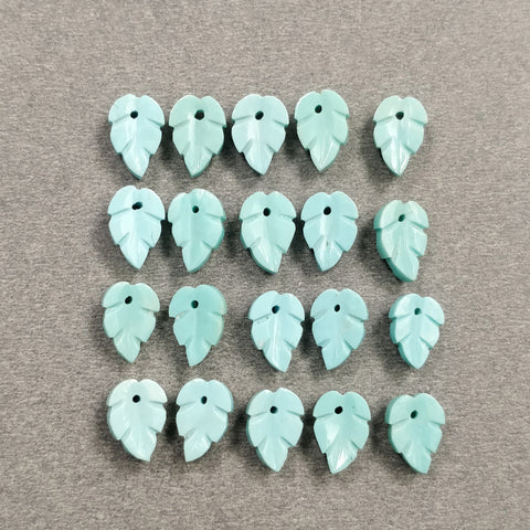 Kingman Arizona TURQUOISE Gemstone Carving : 26.15cts Natural Sleeping Beauty Turquoise Hand Carved DRILLED LEAVES 10*7mm 20pcs For Jewelry