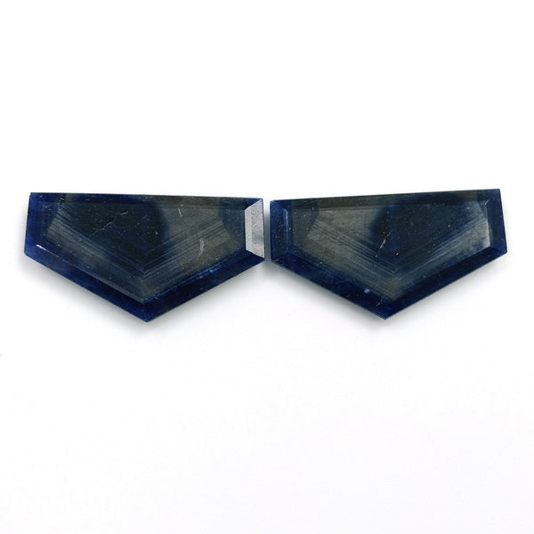 BLUE SHEEN SAPPHIRE Gemstone Normal Cut : 81.55cts Natural Untreated Unheated Sapphire Uneven Shape 20*37mm Pair (With Video)