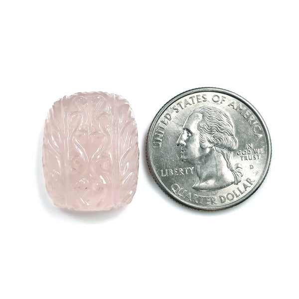 गुलाबी गुलाब क्वार्ट्ज रत्न नक्काशी: 28.20cts प्राकृतिक अनुपचारित क्वार्ट्ज कुशन आकार दोनों तरफ हाथ नक्काशीदार 23*19mm