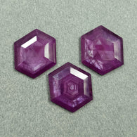 Raspberry SAPPHIRE Gemstone Step Cut : 37.50cts Natural Untreated Sheen Purple Pink Sapphire Hexagon Shape 20*16mm 3pcs (With Video)