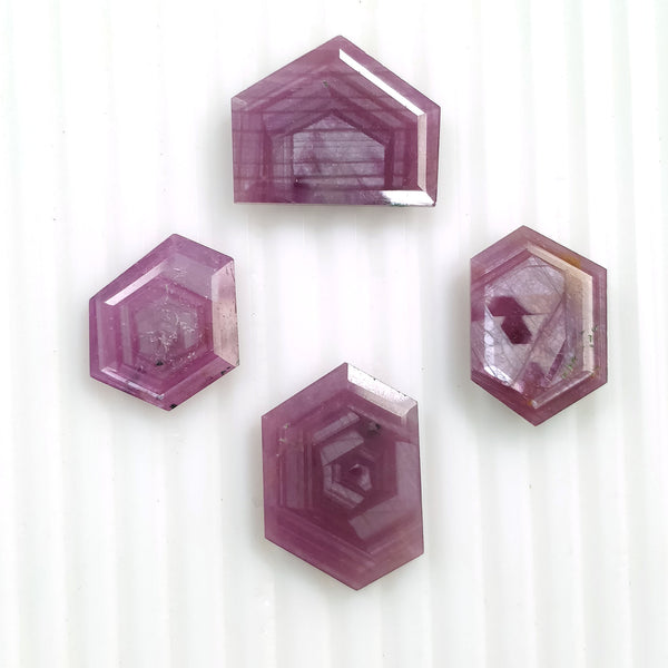 Raspberry Sheen PINK SAPPHIRE Gemstone Cut September Birthstone : 59.85ct Natural Untreated Sapphire Hexagon Shape Normal Cut 18.5*15mm - 21*17mm 4pcs For Jewelry